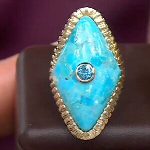 Rarities Carol Brodie Gold Plated Turquoise Kite Shaped Ring 7 NWT